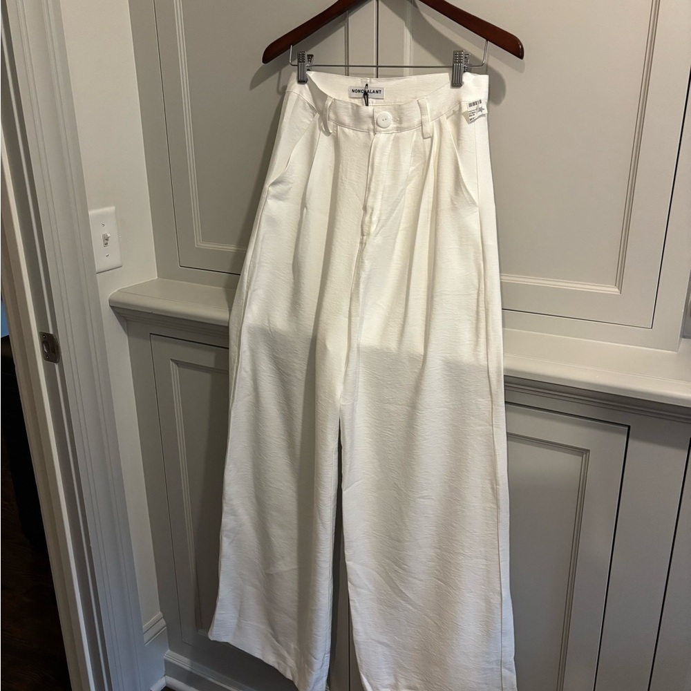 Elegant Linen-Like White Wide Leg Pants